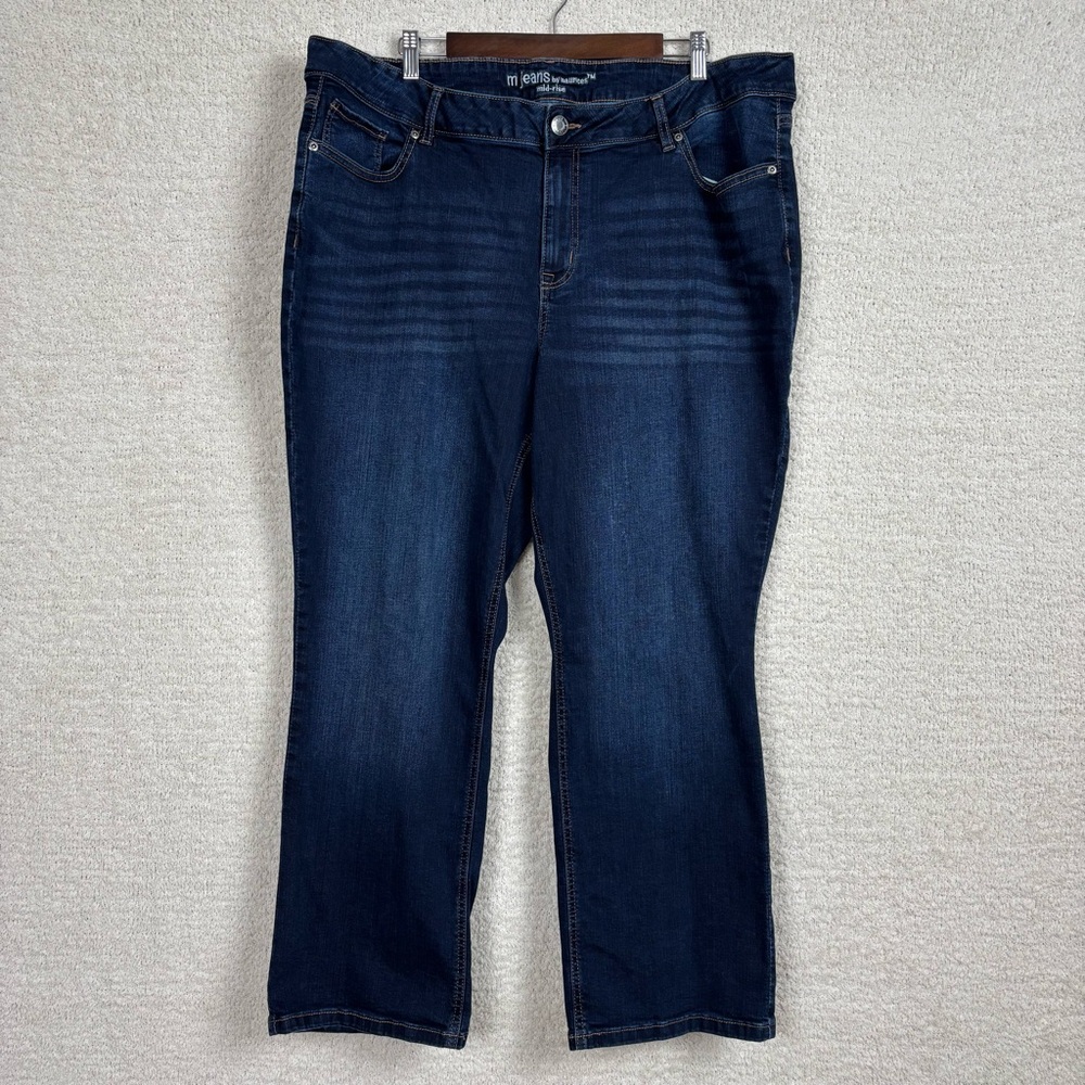 M Jeans by Maurices Womens 24W Short Blue Mid Rise Straight Leg Whiskered Denim